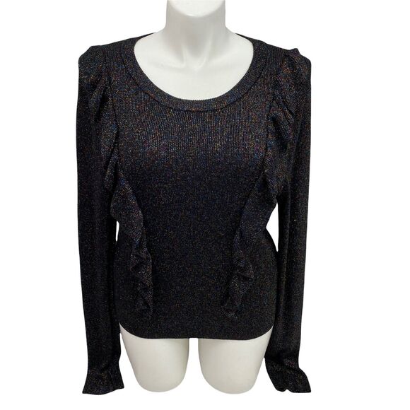 Forever 21 Sweater Women 3x Ruffle Ribbed Knit Metallic Holiday Work Party Black - Picture 7 of 13